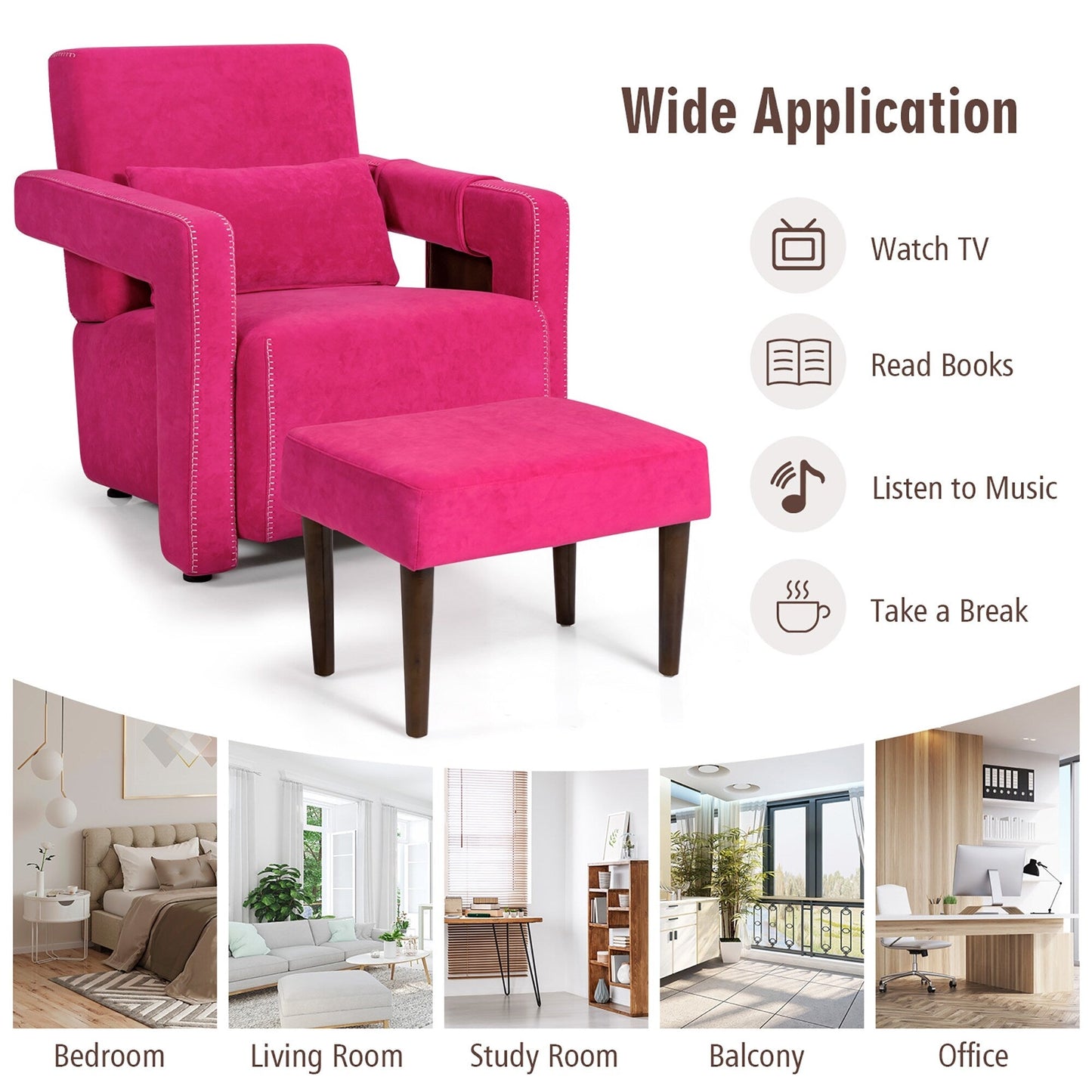 Divano singolo moderno in pile berbero Costway con pouf e cintura - 31'' x 31'' x 34,5''