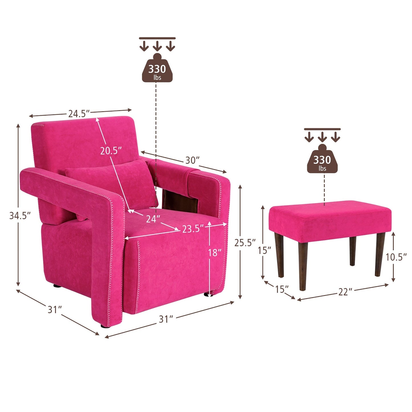 Divano singolo moderno in pile berbero Costway con pouf e cintura - 31'' x 31'' x 34,5''