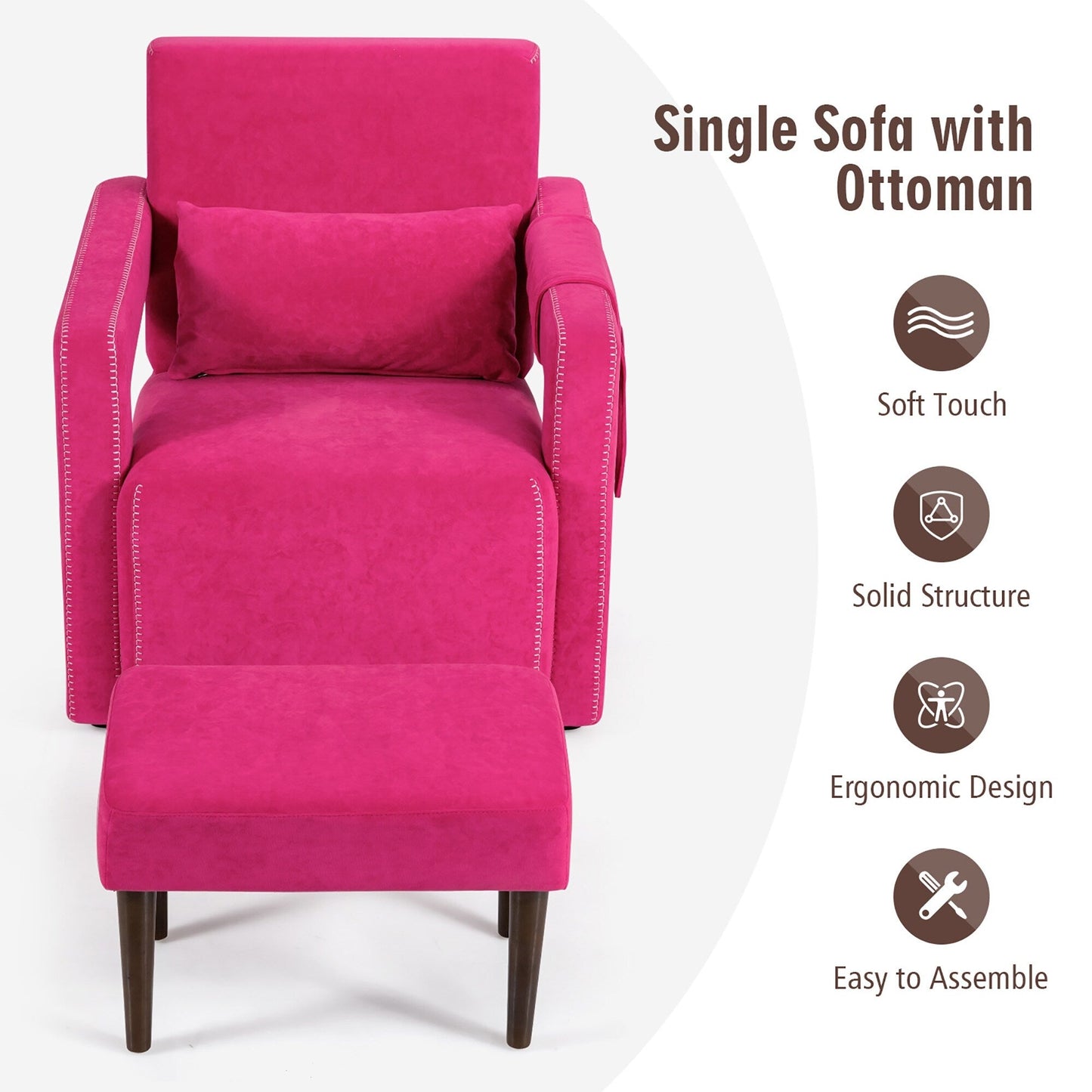 Divano singolo moderno in pile berbero Costway con pouf e cintura - 31'' x 31'' x 34,5''