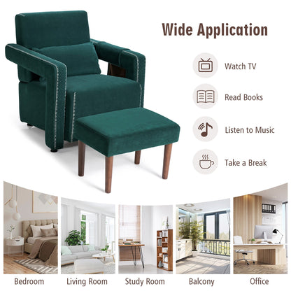 Divano singolo moderno in pile berbero Costway con pouf e cintura - 31'' x 31'' x 34,5''