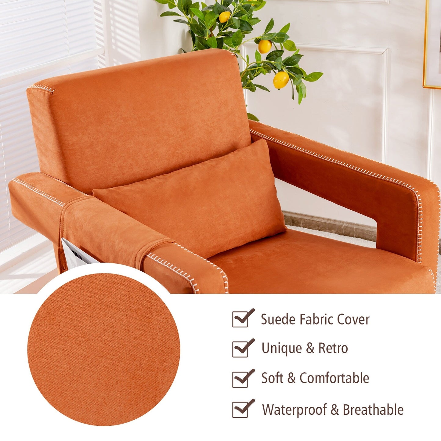 Divano singolo moderno in pile berbero Costway con pouf e cintura - 31'' x 31'' x 34,5''