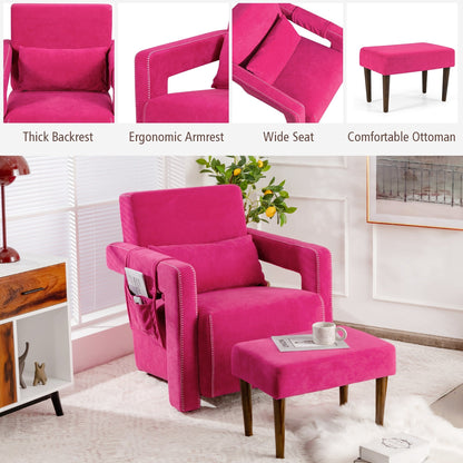 Divano singolo moderno in pile berbero Costway con pouf e cintura - 31'' x 31'' x 34,5''