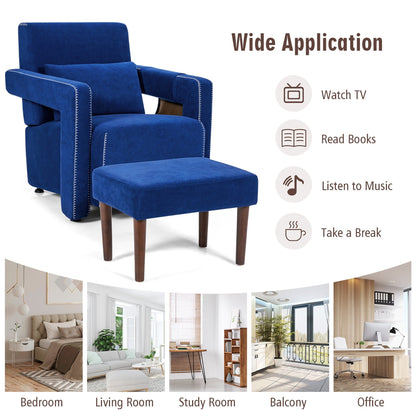 Divano singolo moderno in pile berbero Costway con pouf e cintura - 31'' x 31'' x 34,5''