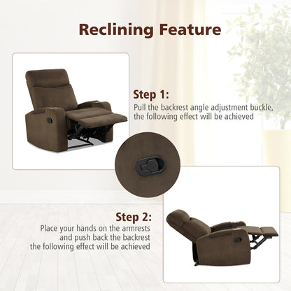 Poltrona reclinabile Costway, divano singolo con braccioli e contenitore e tazza