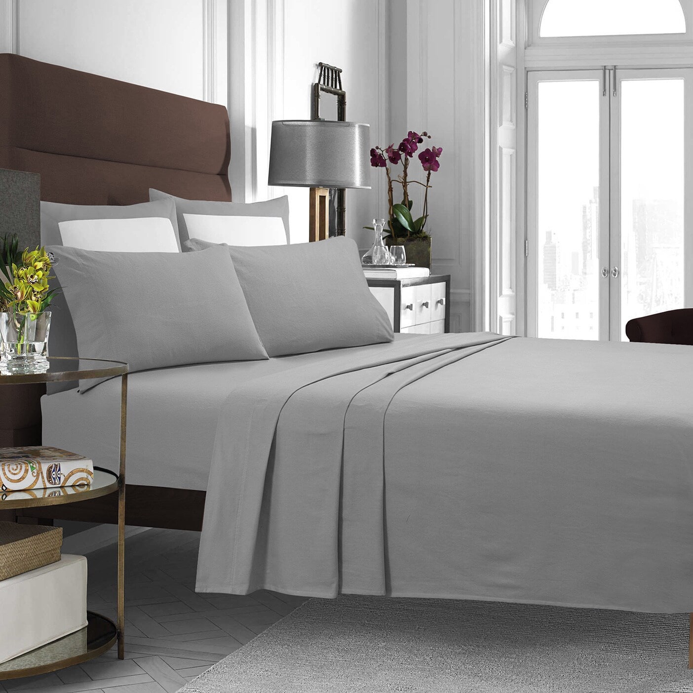 Set di lenzuola in flanella di cotone con tasche extra profonde e lenzuolo piatto oversize