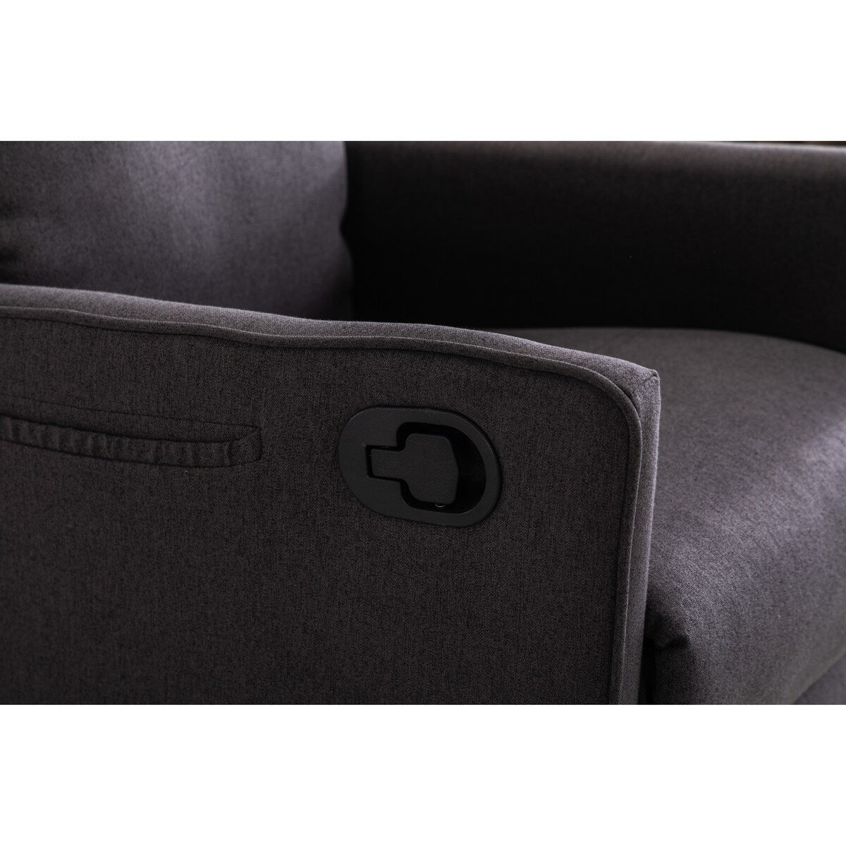 Sedia a dondolo girevole in tessuto di lino e cotone, reclinabile, con schienale regolabile e poggiapiedi per soggiorno.