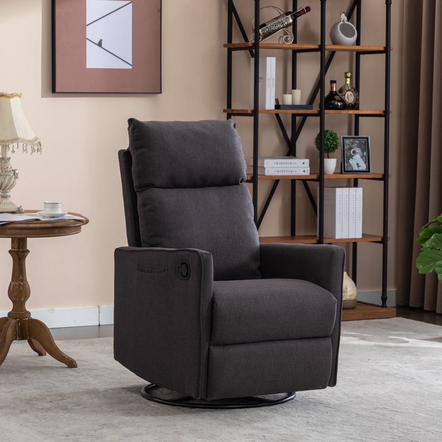 Sedia a dondolo girevole in tessuto di cotone e lino