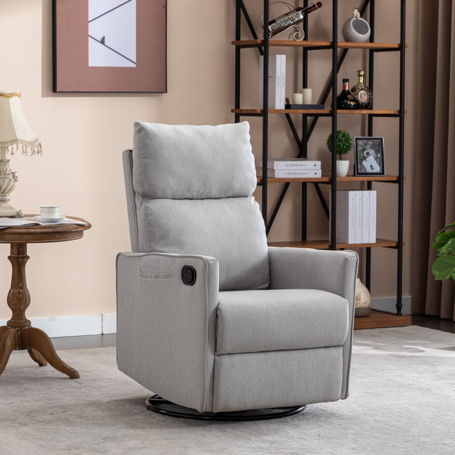 Sedia a dondolo girevole in tessuto di cotone e lino