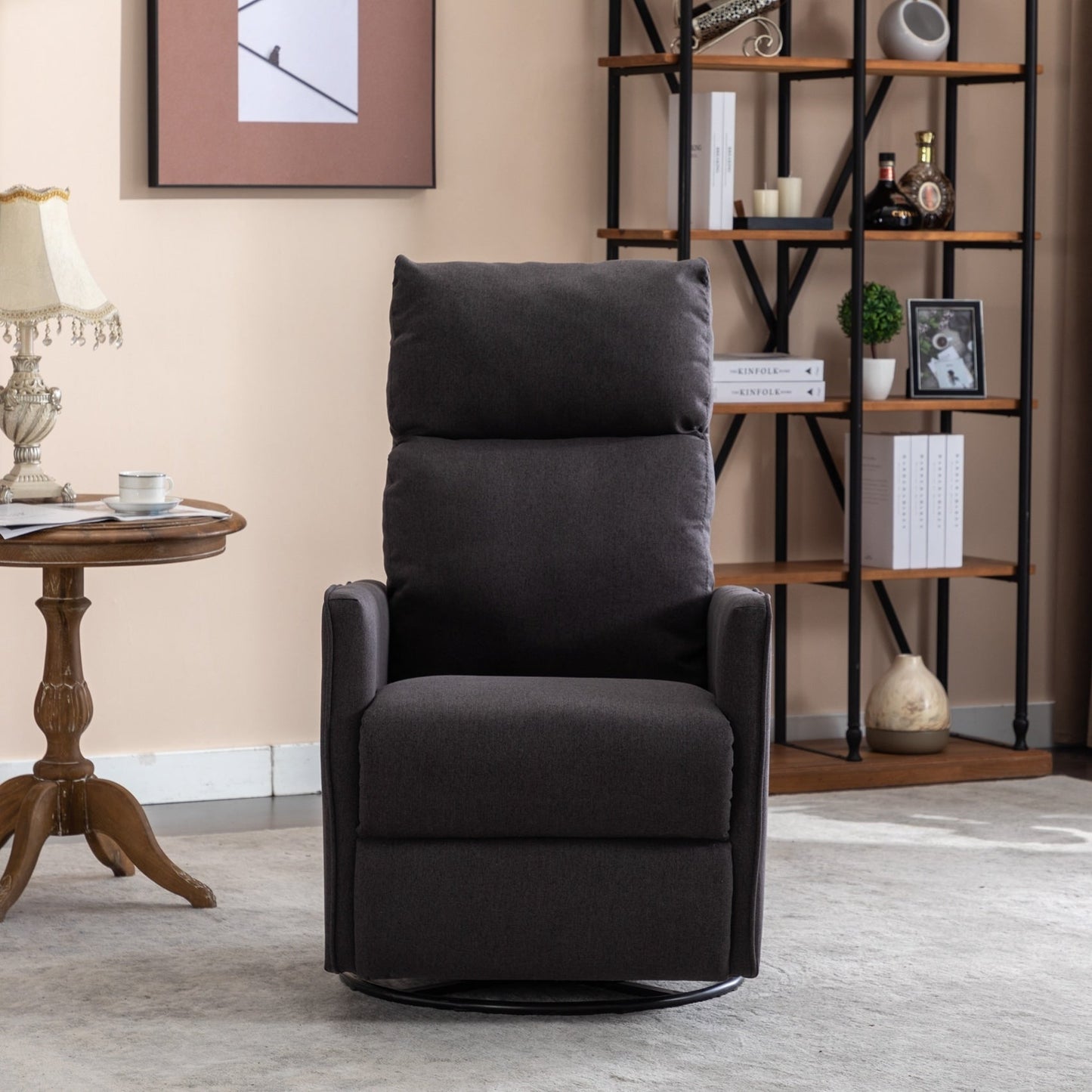 Sedia a dondolo girevole in tessuto di cotone e lino