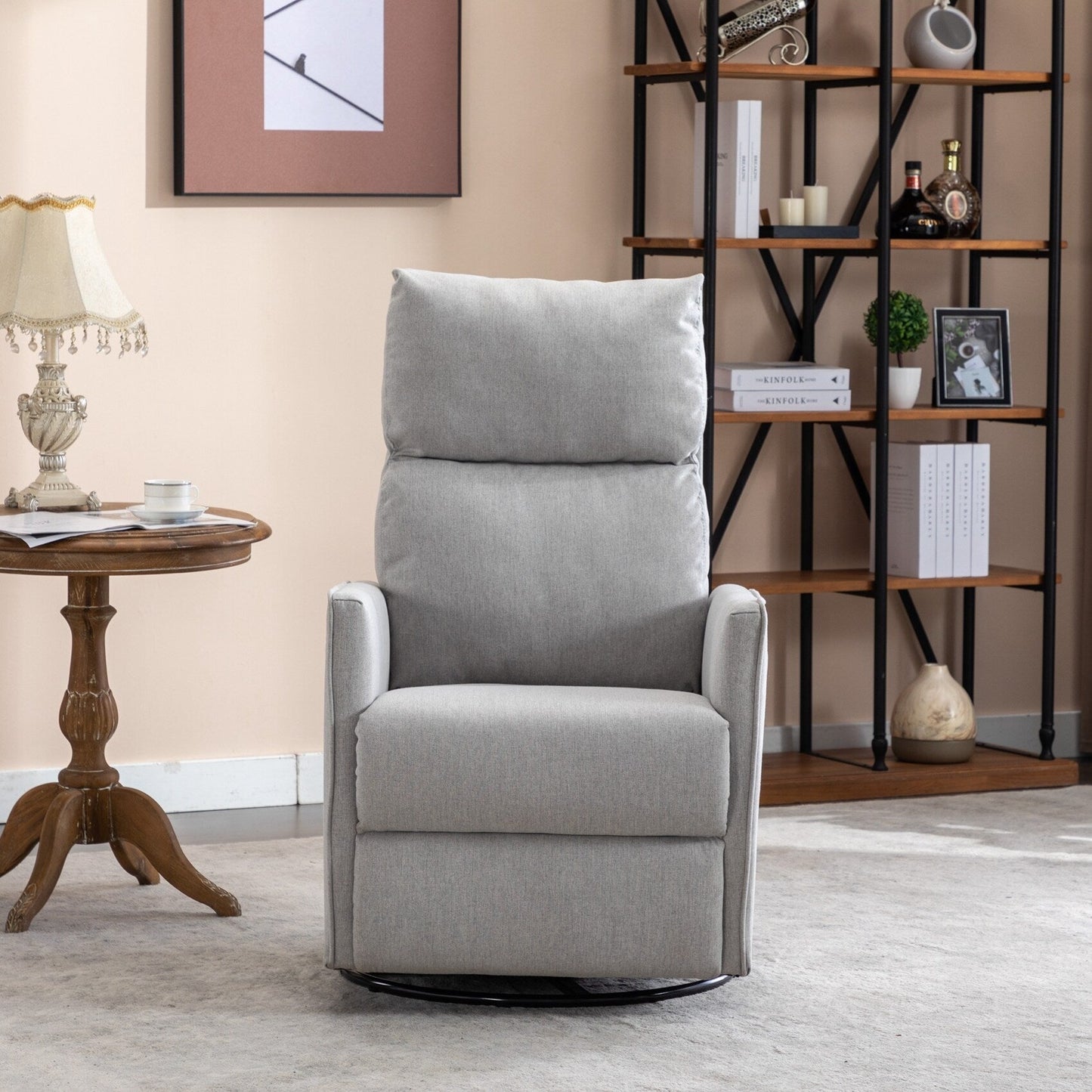 Sedia a dondolo girevole in tessuto di cotone e lino