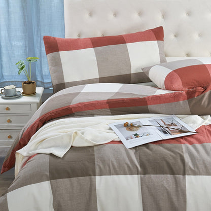 Set copripiumino in cotone a quadri con motivo a quadri, 3 pezzi