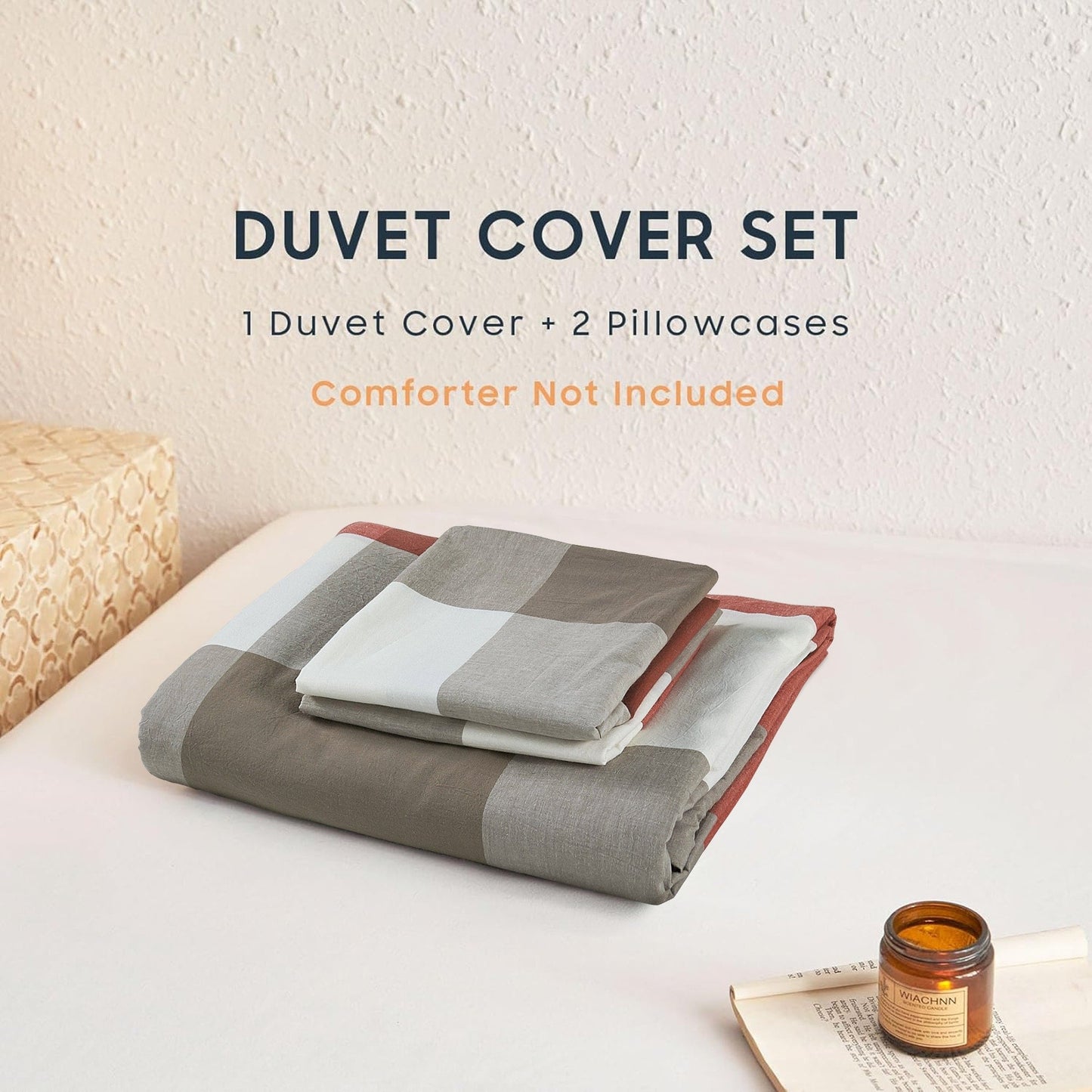 Set copripiumino in cotone a quadri con motivo a quadri, 3 pezzi