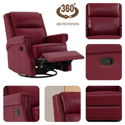 Poltrona reclinabile manuale in vera pelle con base girevole in metallo a 360 gradi