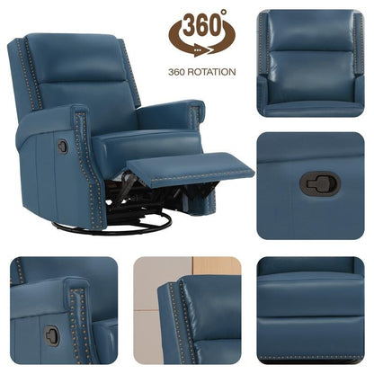 Poltrona reclinabile manuale in vera pelle con base girevole in metallo a 360 gradi