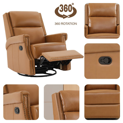 Poltrona reclinabile manuale in vera pelle con base girevole in metallo a 360 gradi