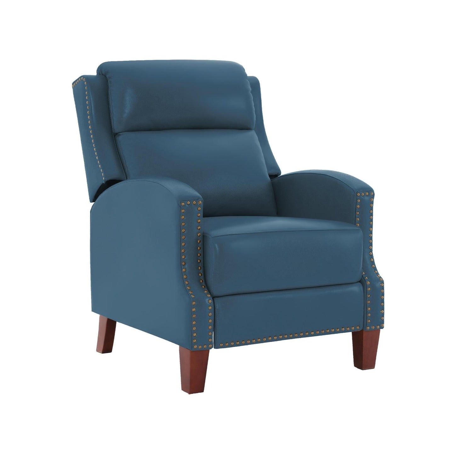 Poltrona reclinabile in vera pelle con schienale multi-angolo e gambe in legno massello