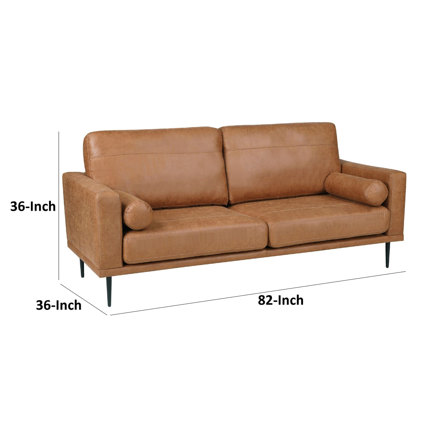 Divano Coxi con 2 cuscini a rullo, morbida microfibra marrone, 82 pollici
