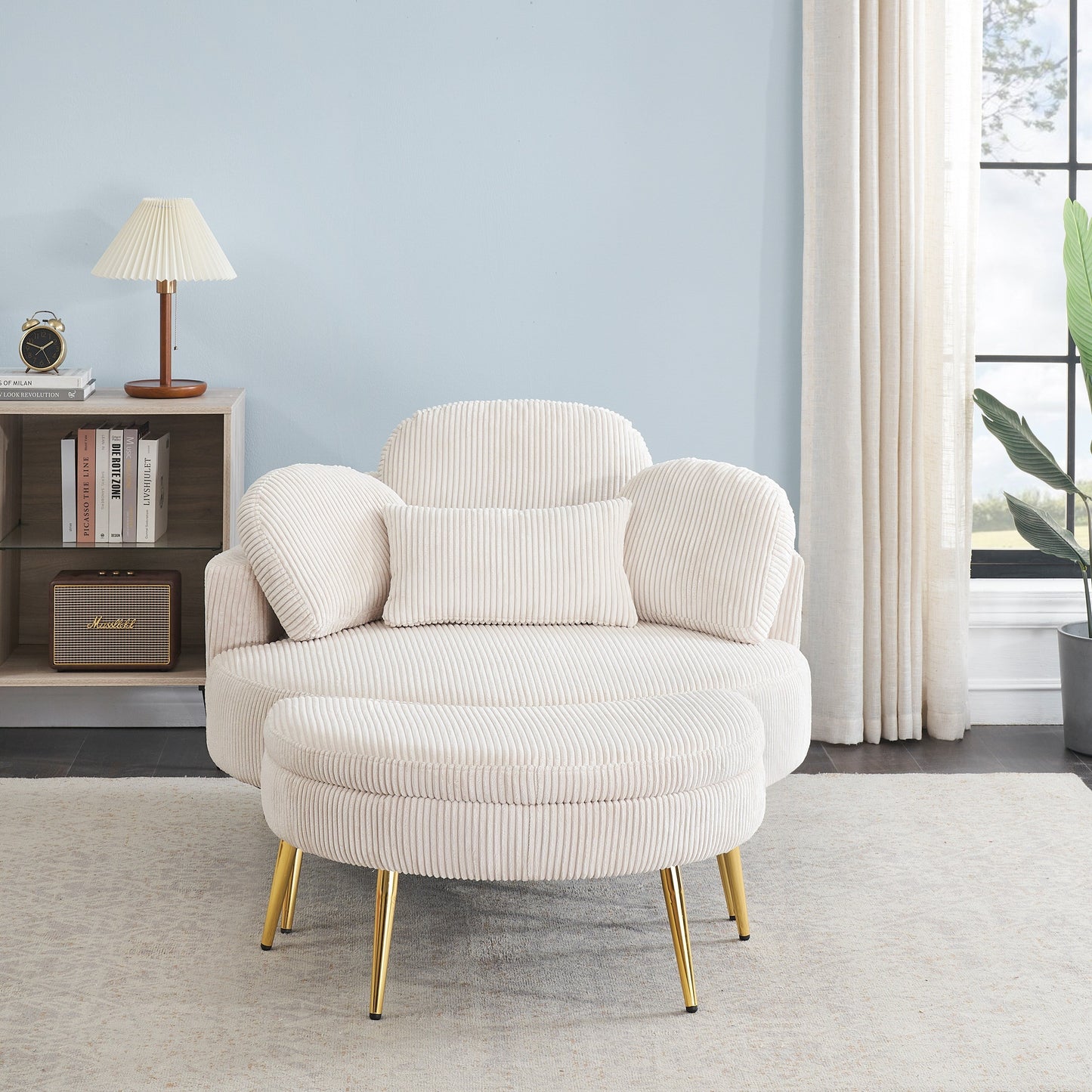 Comoda poltrona singola Cozy 43 con 3 cuscini - Comodo tessuto in velluto a coste per sale riunioni e uso domestico