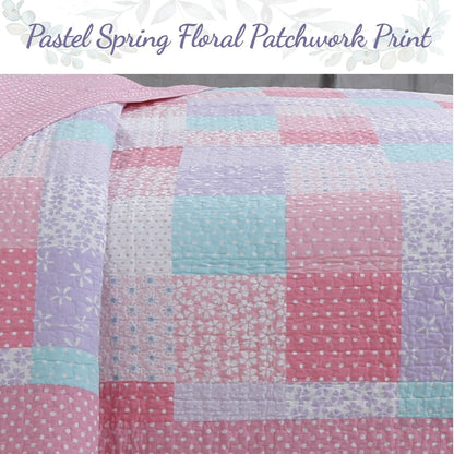 Set di biancheria da letto reversibile con trapunta in cotone patchwork rosa floreale Angelina di Cozy Line