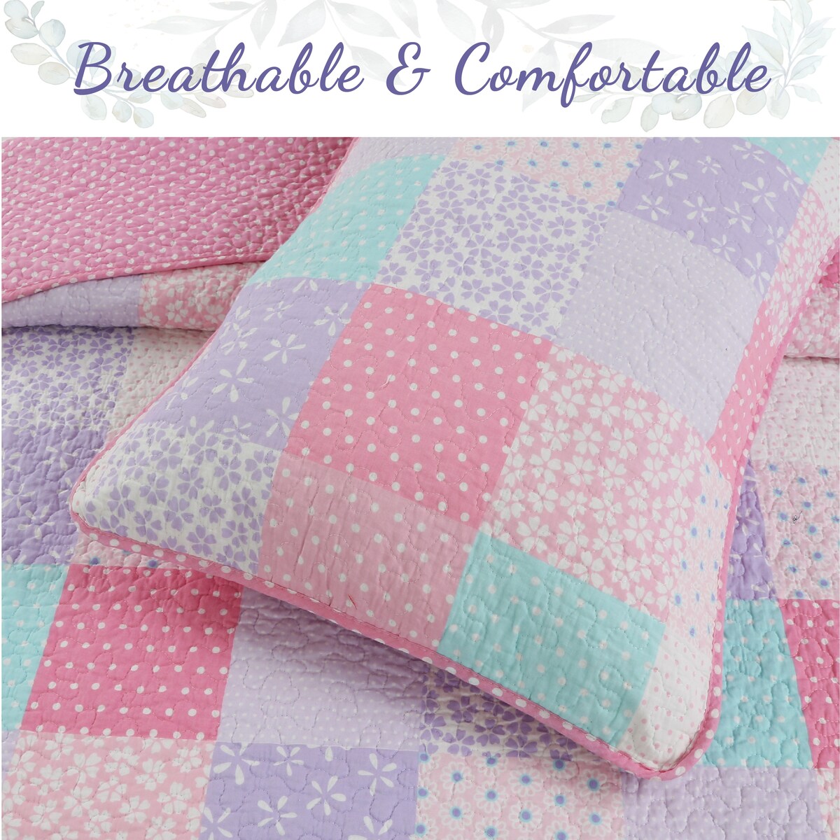 Set di biancheria da letto reversibile con trapunta in cotone patchwork rosa floreale Angelina di Cozy Line
