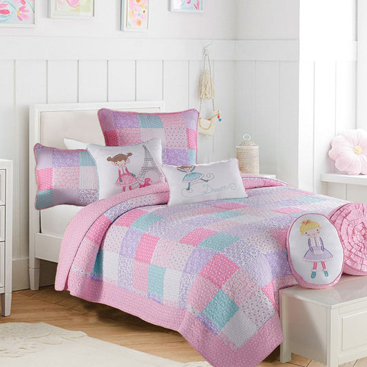 Set di biancheria da letto reversibile con trapunta in cotone patchwork rosa floreale Angelina di Cozy Line
