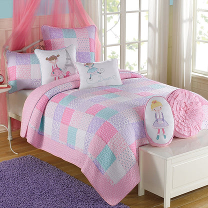 Set di biancheria da letto reversibile con trapunta in cotone patchwork rosa floreale Angelina di Cozy Line