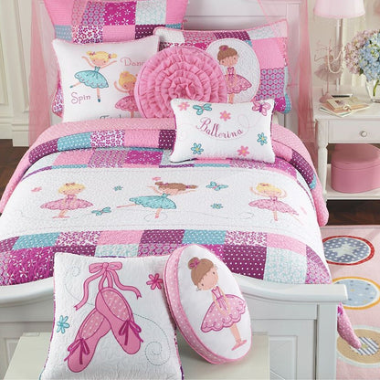 Cozy Line Ballerina - Set di biancheria da letto reversibile in cotone rosa per bambine con cuscini decorativi