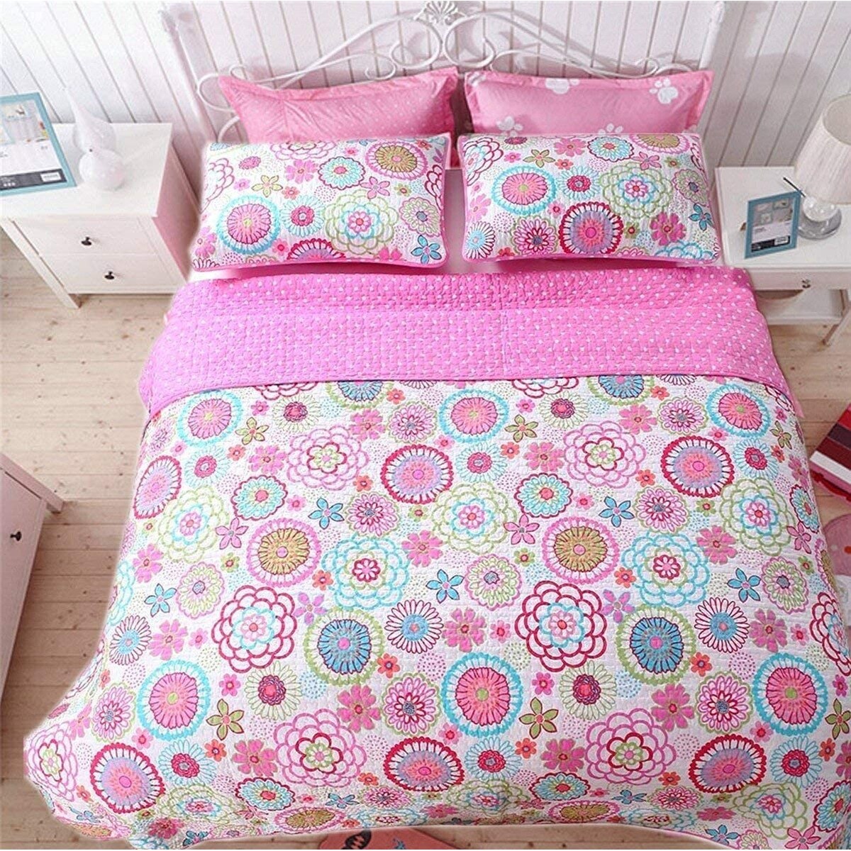 Set di biancheria da letto trapuntato per bambina Cozy Line Mariah con motivo floreale rosa