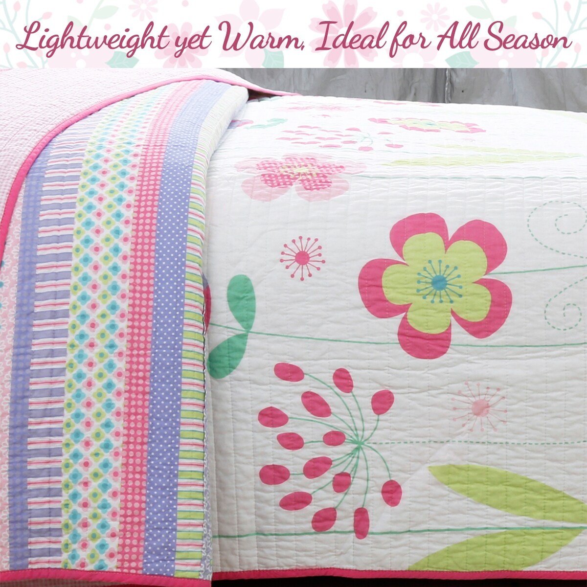 Set di biancheria da letto reversibile in cotone Cozy Line Pink Blossom con cuscini decorativi