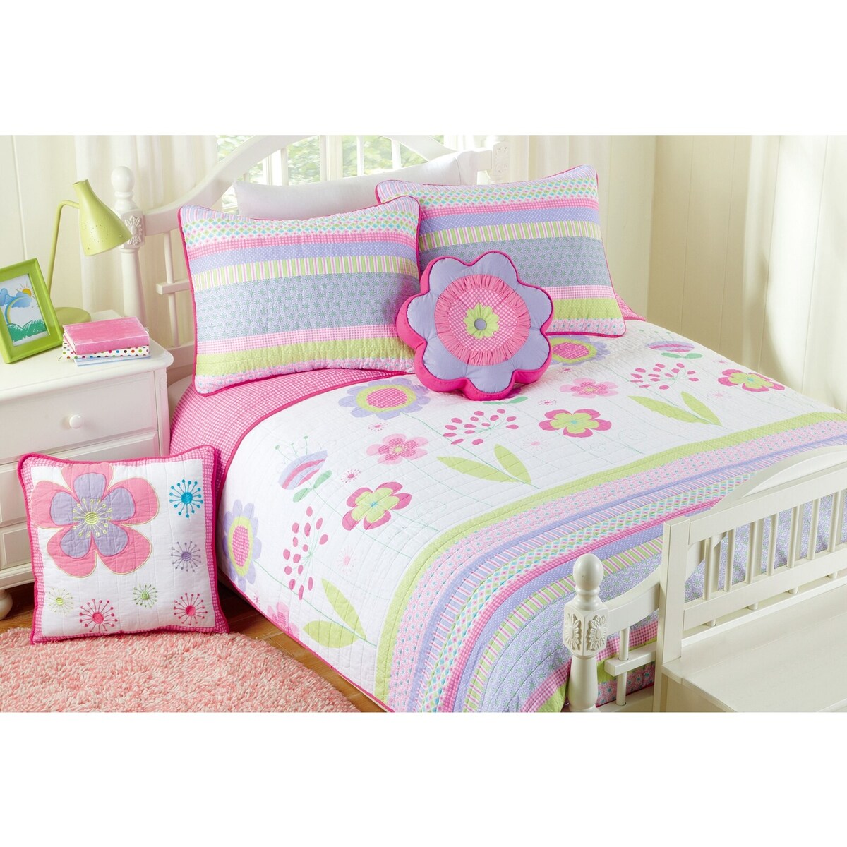 Set di biancheria da letto reversibile in cotone Cozy Line Pink Blossom con cuscini decorativi