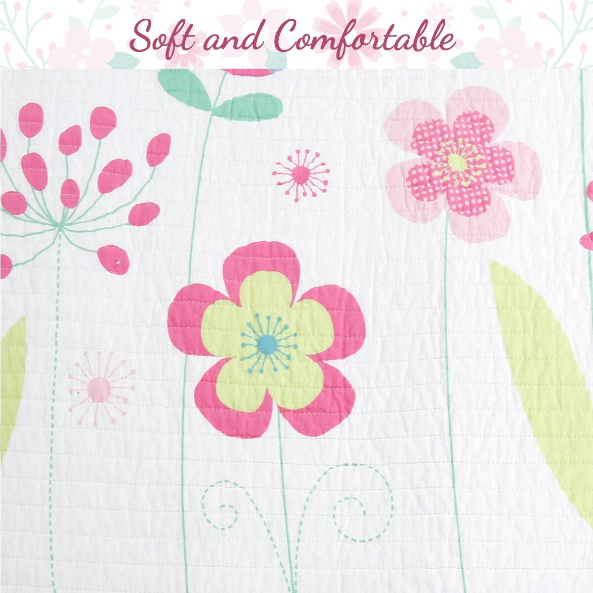 Set di biancheria da letto reversibile in cotone Cozy Line Pink Blossom con cuscini decorativi