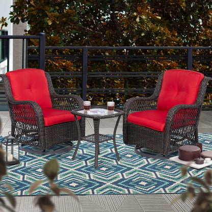 Set di 3 sedie a dondolo girevoli in vimini marrone per esterni