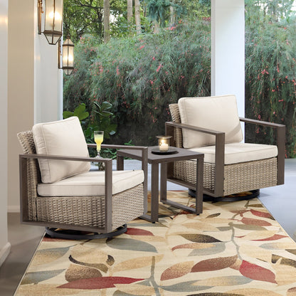 Cozywor - Set da conversazione con sedia a dondolo girevole da esterno, 3 pezzi, per patio e con tavolino laterale