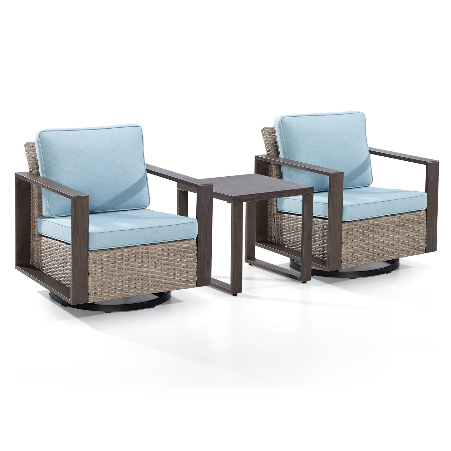 Cozywor - Set da conversazione con sedia a dondolo girevole da esterno, 3 pezzi, per patio e con tavolino laterale