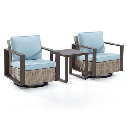 Cozywor - Set da conversazione con sedia a dondolo girevole da esterno, 3 pezzi, per patio e con tavolino laterale