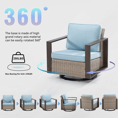 Cozywor - Set da conversazione con sedia a dondolo girevole da esterno, 3 pezzi, per patio e con tavolino laterale