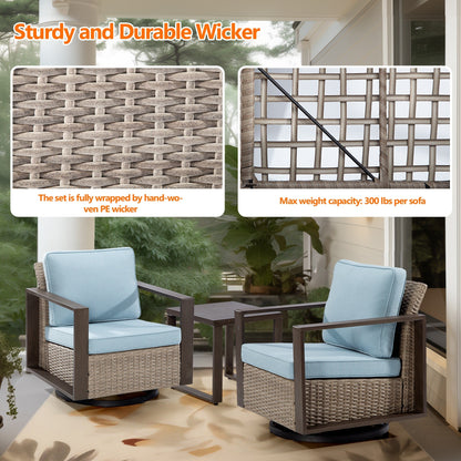 Cozywor - Set da conversazione con sedia a dondolo girevole da esterno, 3 pezzi, per patio e con tavolino laterale