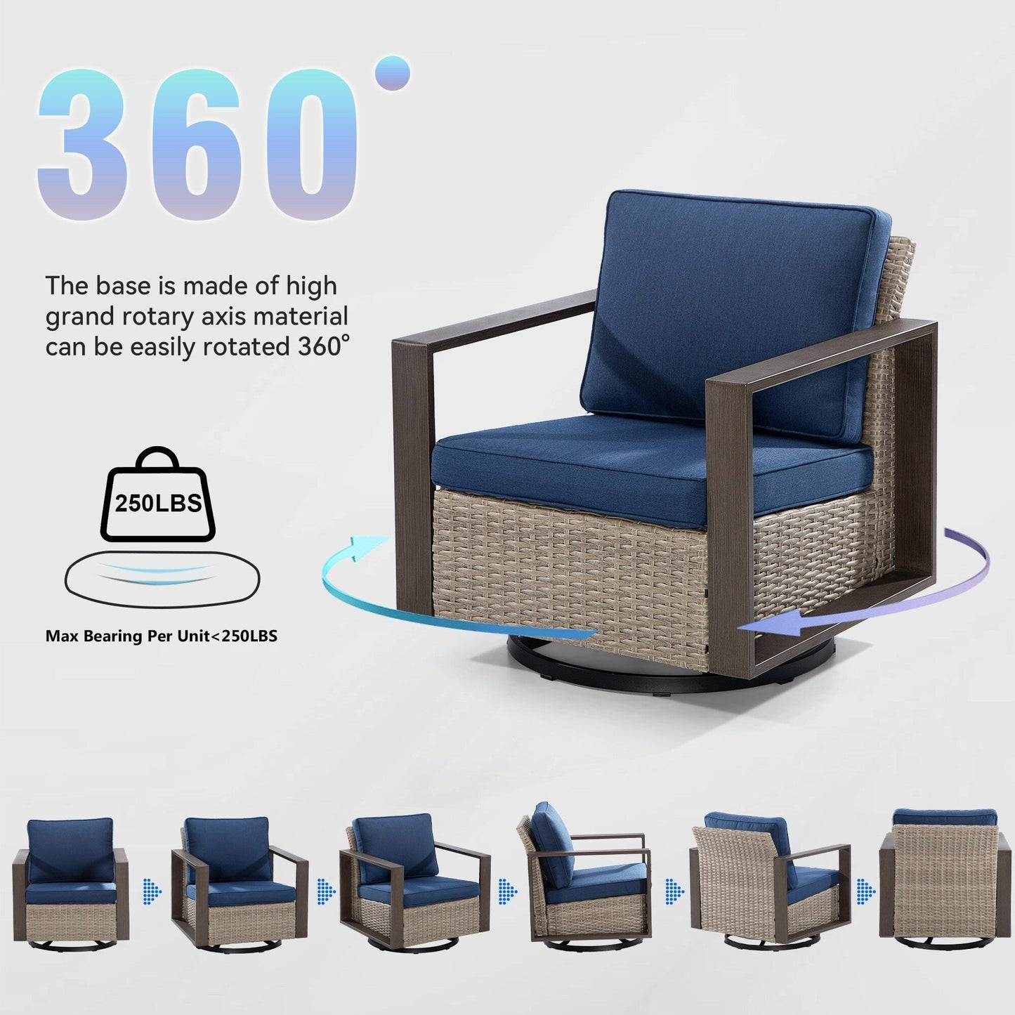 Cozywor - Set da conversazione con sedia a dondolo girevole da esterno, 3 pezzi, per patio e con tavolino laterale