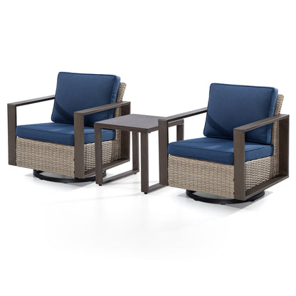 Cozywor - Set da conversazione con sedia a dondolo girevole da esterno, 3 pezzi, per patio e con tavolino laterale