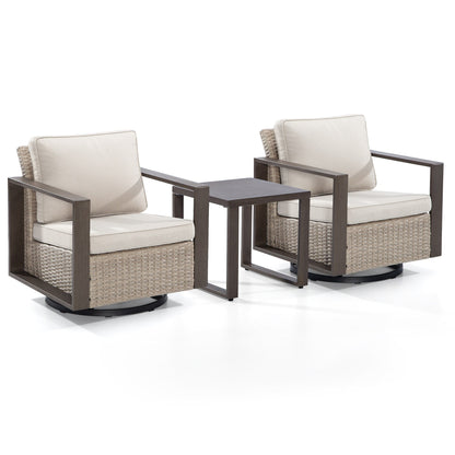 Cozywor - Set da conversazione con sedia a dondolo girevole da esterno, 3 pezzi, per patio e con tavolino laterale