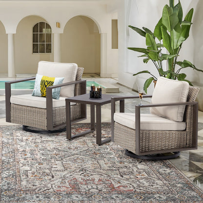 Cozywor - Set da conversazione con sedia a dondolo girevole da esterno, 3 pezzi, per patio e con tavolino laterale