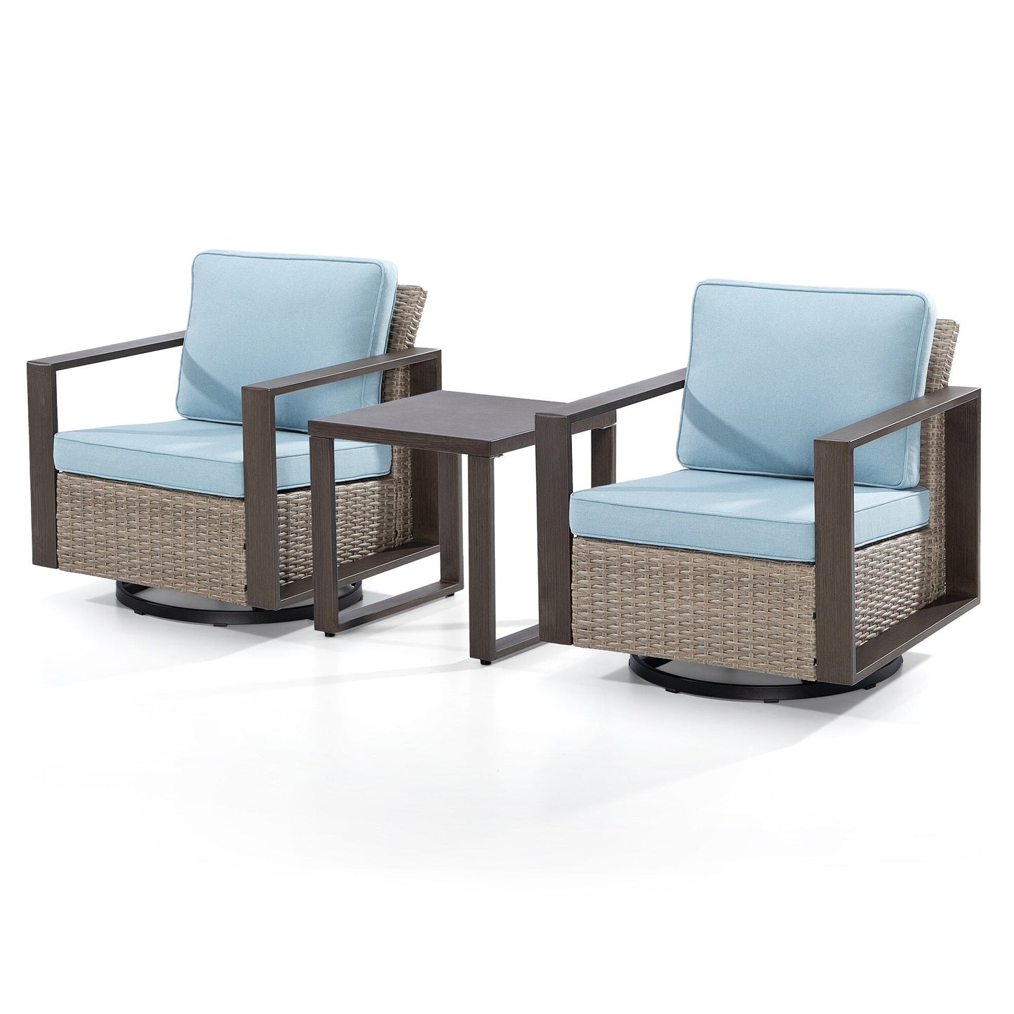 Cozywor - Set da conversazione con sedia a dondolo girevole da esterno, 3 pezzi, per patio e con tavolino laterale