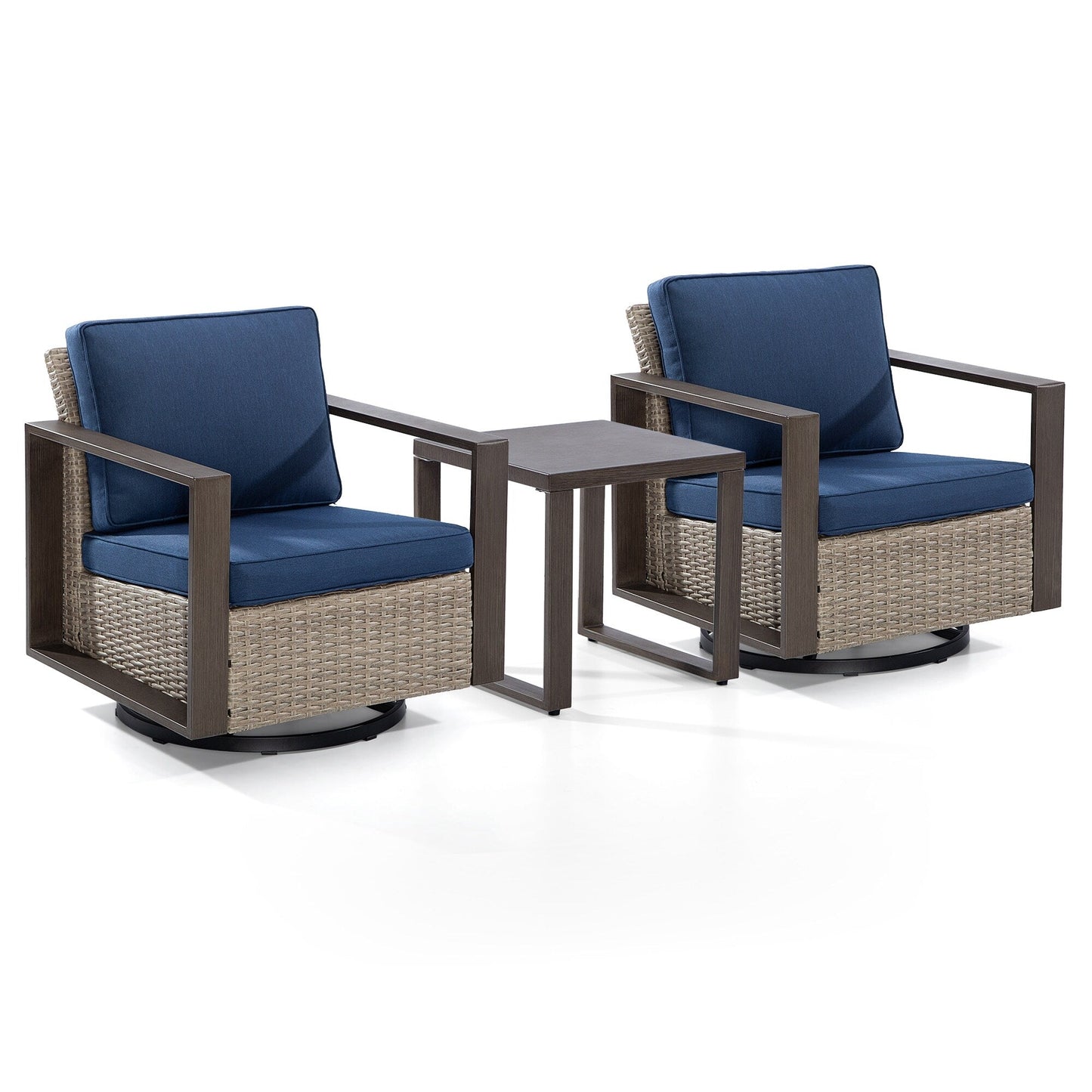 Cozywor - Set da conversazione con sedia a dondolo girevole da esterno, 3 pezzi, per patio e con tavolino laterale