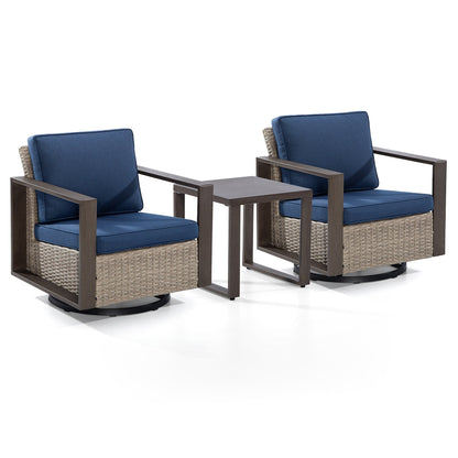 Cozywor - Set da conversazione con sedia a dondolo girevole da esterno, 3 pezzi, per patio e con tavolino laterale