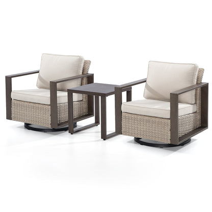 Cozywor - Set da conversazione con sedia a dondolo girevole da esterno, 3 pezzi, per patio e con tavolino laterale