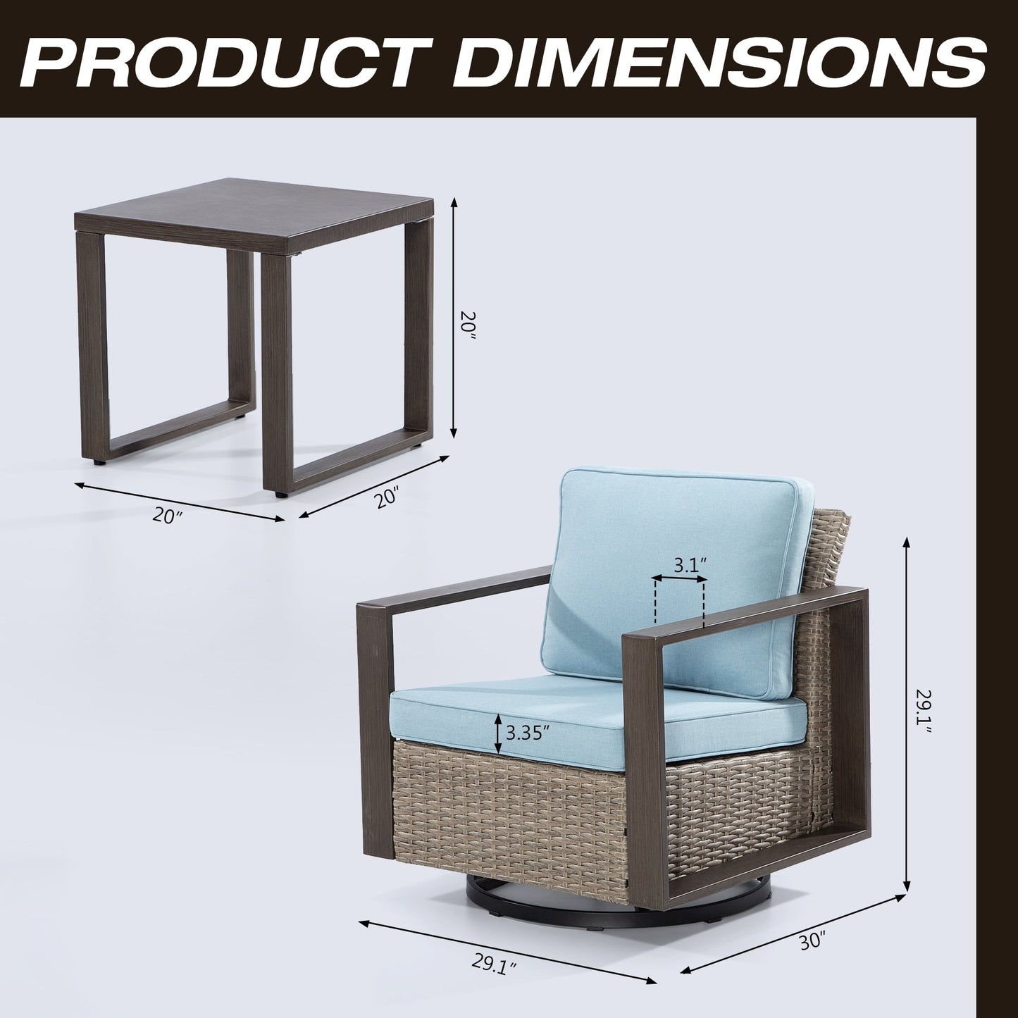 Cozywor - Set da conversazione con sedia a dondolo girevole da esterno, 3 pezzi, per patio e con tavolino laterale