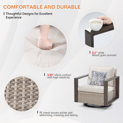 Cozywor - Set da conversazione con sedia a dondolo girevole da esterno, 3 pezzi, per patio e con tavolino laterale