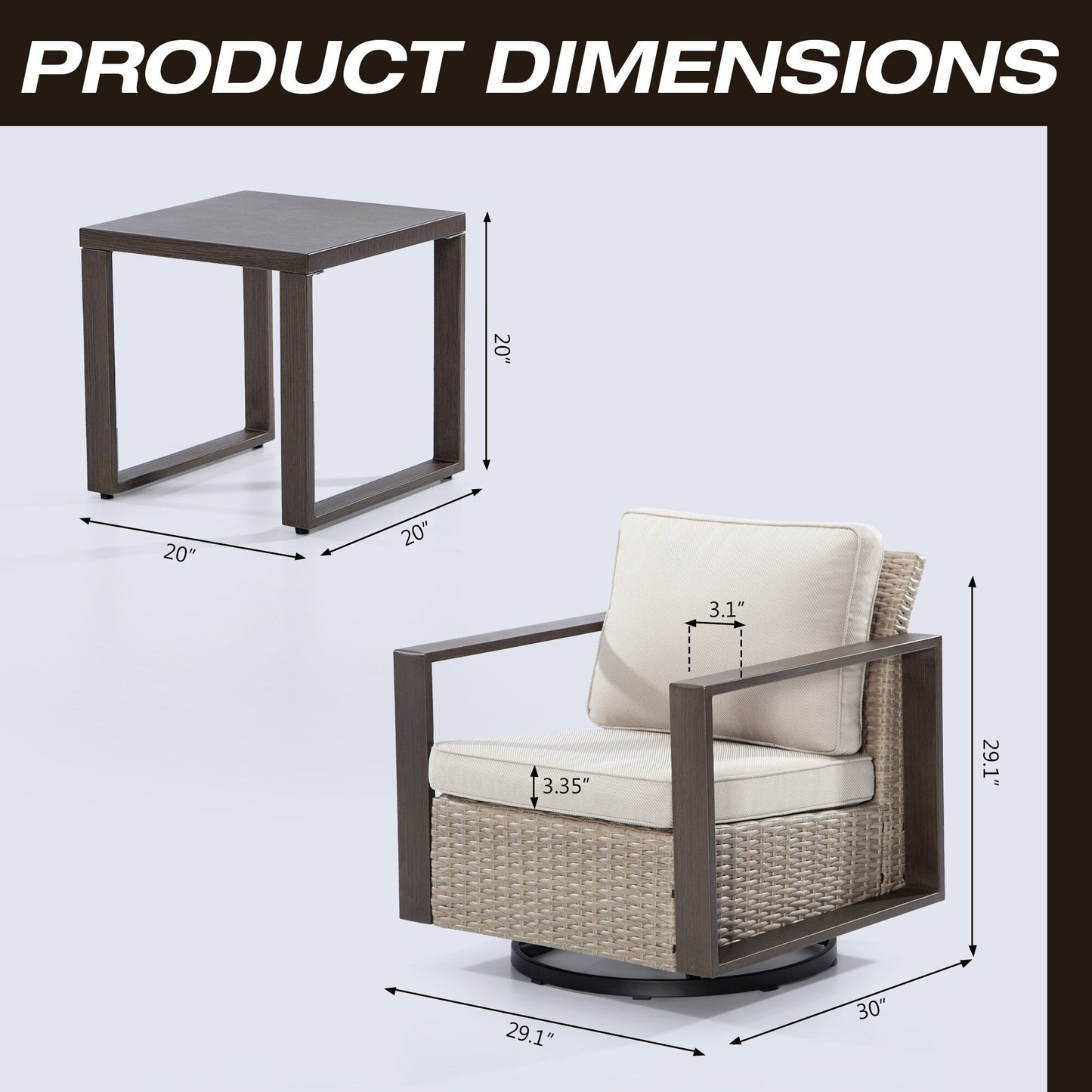 Cozywor - Set da conversazione con sedia a dondolo girevole da esterno, 3 pezzi, per patio e con tavolino laterale