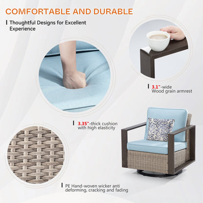 Cozywor - Set da conversazione con sedia a dondolo girevole da esterno, 3 pezzi, per patio e con tavolino laterale