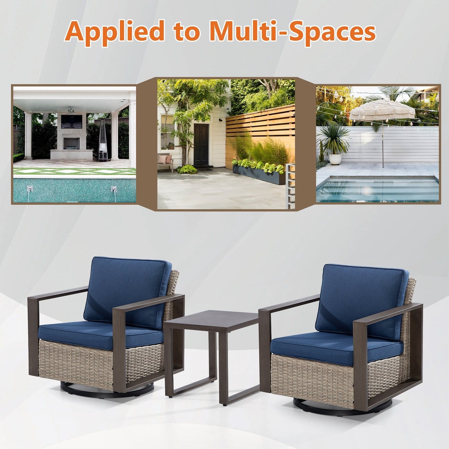 Cozywor - Set da conversazione con sedia a dondolo girevole da esterno, 3 pezzi, per patio e con tavolino laterale